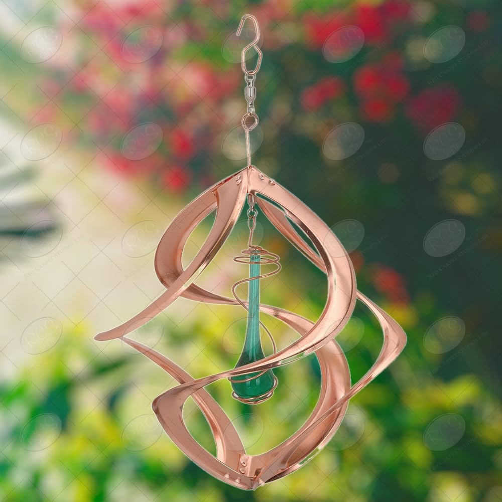 Red Carpet Studios The Original Cosmix Helix Wind Spinner Indoor/Outdoor Hanging Art, 11" Tall, Copper with Blue Planet