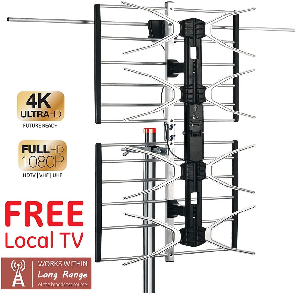 PBD Outdoor Digital HD TV Antenna with High Gain Amplifier 150 Mile Long Range for UHF/VHF, Mounting Pole, 40FT RG6 Coaxial Cable, Easy Installation