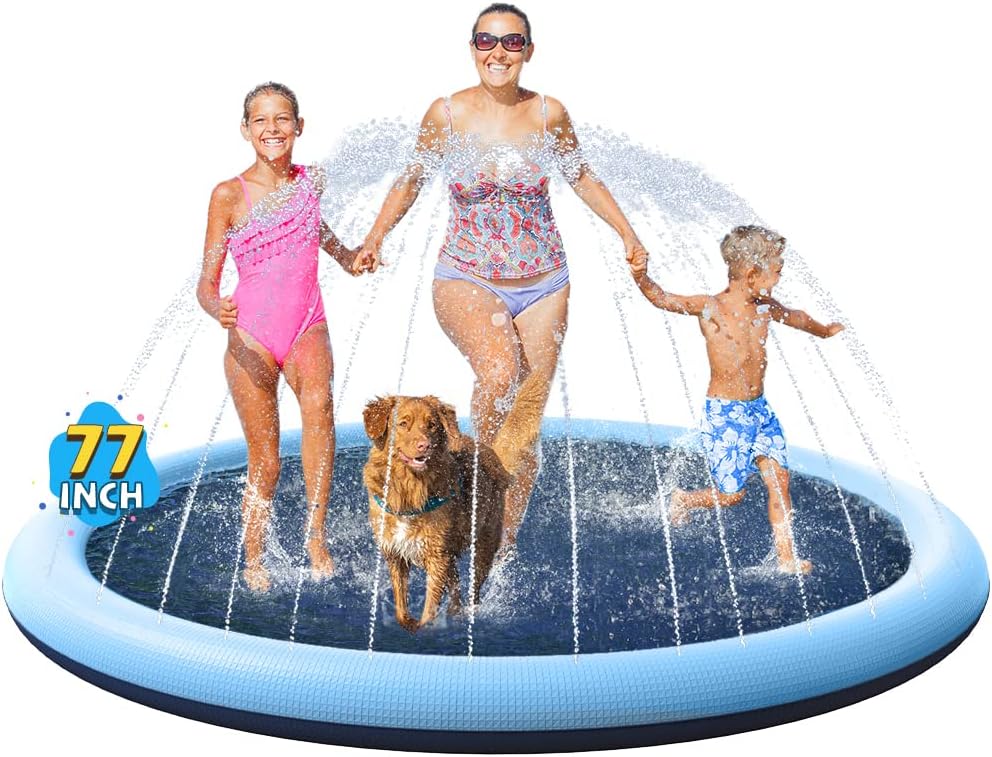 VISTOP 67" Non-Slip Splash Pad for Kids and Dogs, Thickened Sprinkler Pool for Toddlers, Outdoor Backyard Water Toys, Fun Fountain Play Mat for Babies