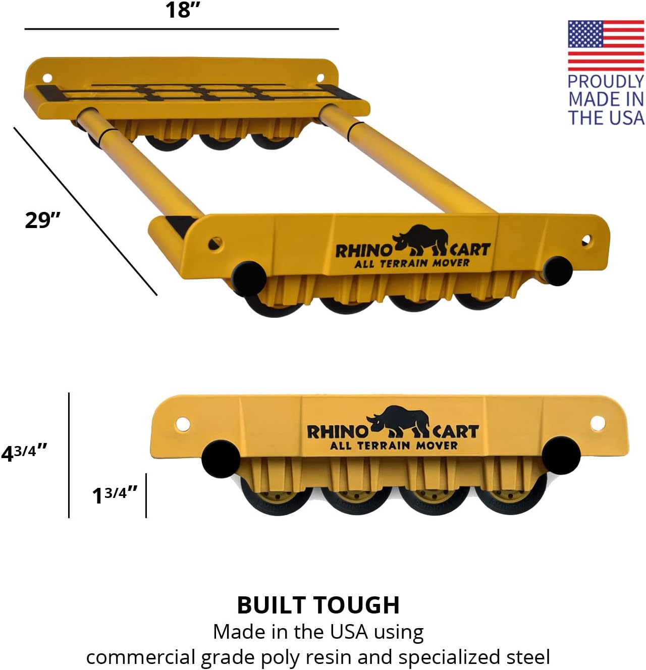 Rhino Cart All Terrain Mover Heavy Duty Appliance Dolly for Building Material Handling & Moving Heavy Furniture with Ease - Expands up to 46” with