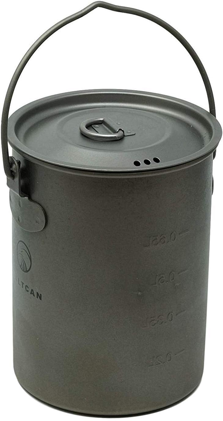 Valtcan 900ml Titanium Pot Boil Cook & Drink From One Pot, 134g Ultralight, Thicker Gauge Grade 1 Ti, Aligned Bail Handle, Lid with Steam Holes