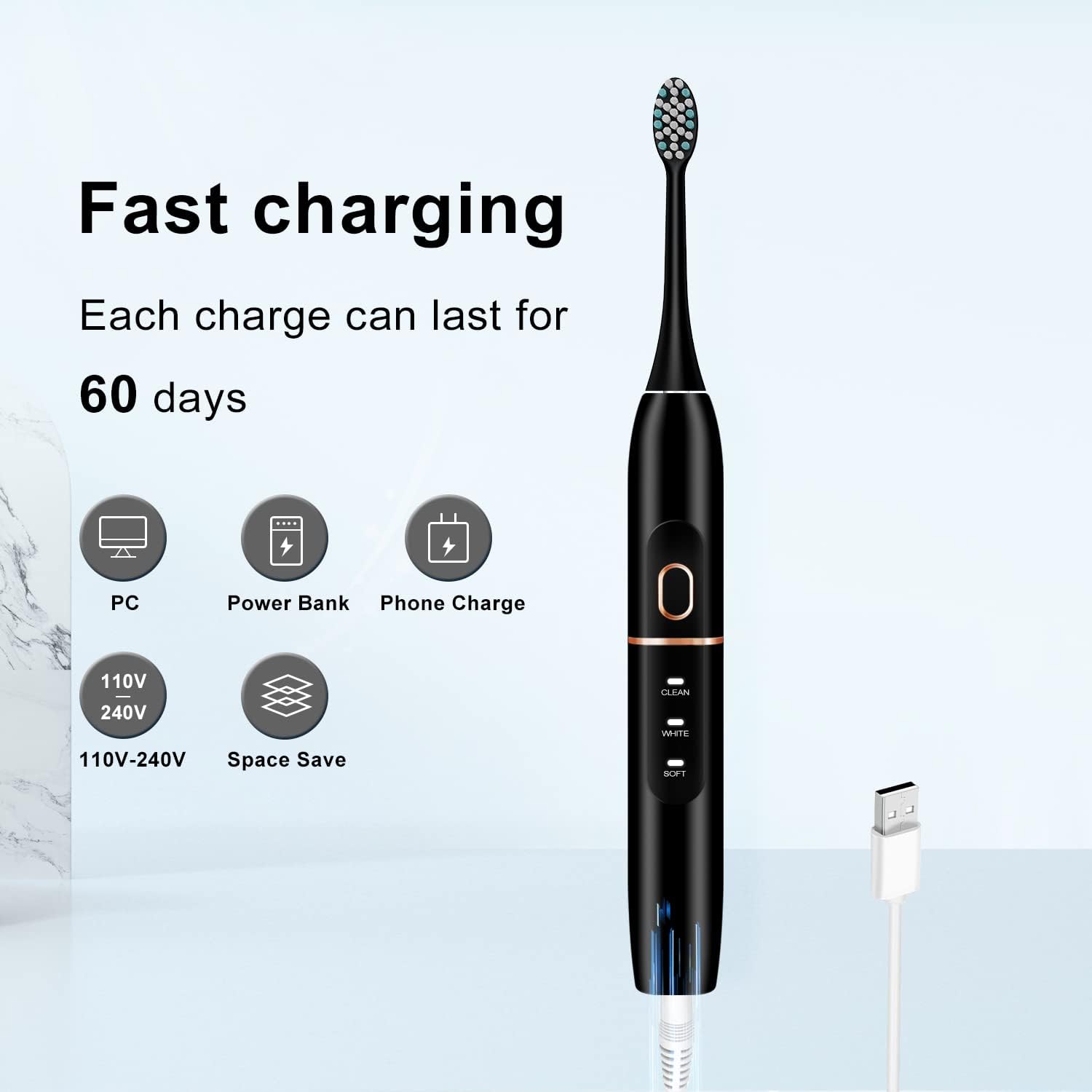kingheroes Electric Toothbrush Set, Comes with 8 Brush Heads & Travel Case, 4 Modes with 2 Minutes Built in Smart Timer, One Charge for 60 Days