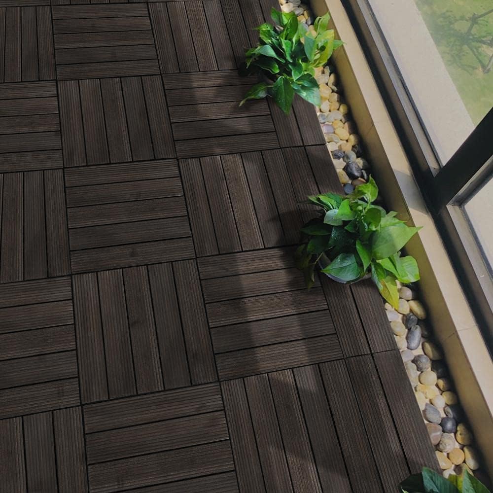Topeakmart 27PCS Interlocking Deck Tiles 12x12 Patio Flooring, Brown