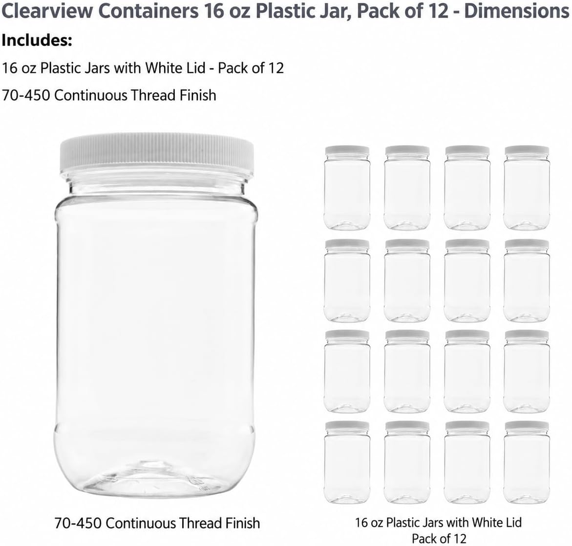 1 Pack - 128 oz (1 Gallon) Plastic Storage Jars with 110-400 Leak Proof Black Lids, Food Grade, BPA Free, Hand Wash Only (128oz, BLK, 1PK)