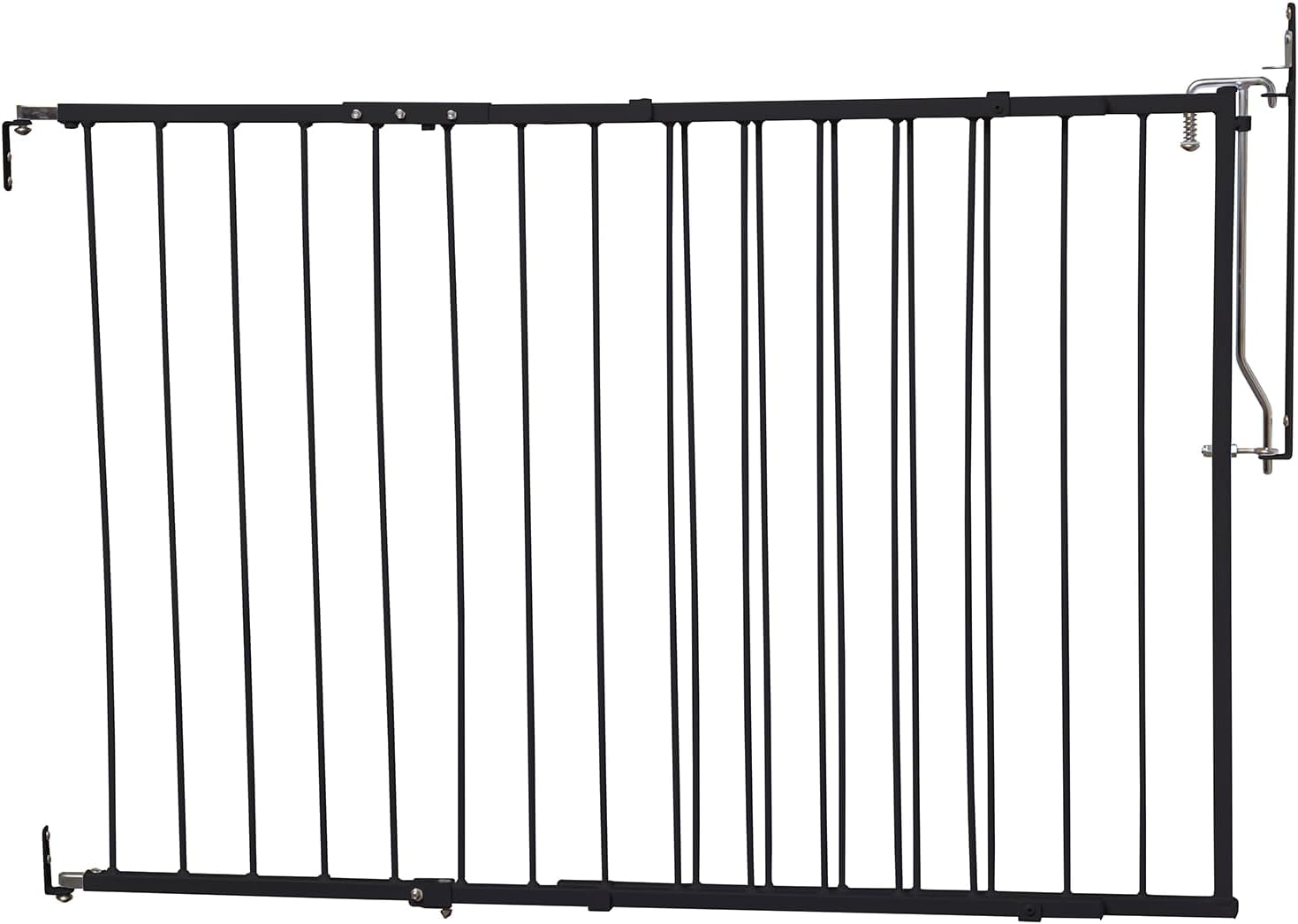 Cardinal Gates MG25 Duragate Baby and Pet Gate, 26.5-41.5 in, Black | Steel hardware-mounted gate for children and pets. One-hand latch, two-way swing, and angle-capable installation.