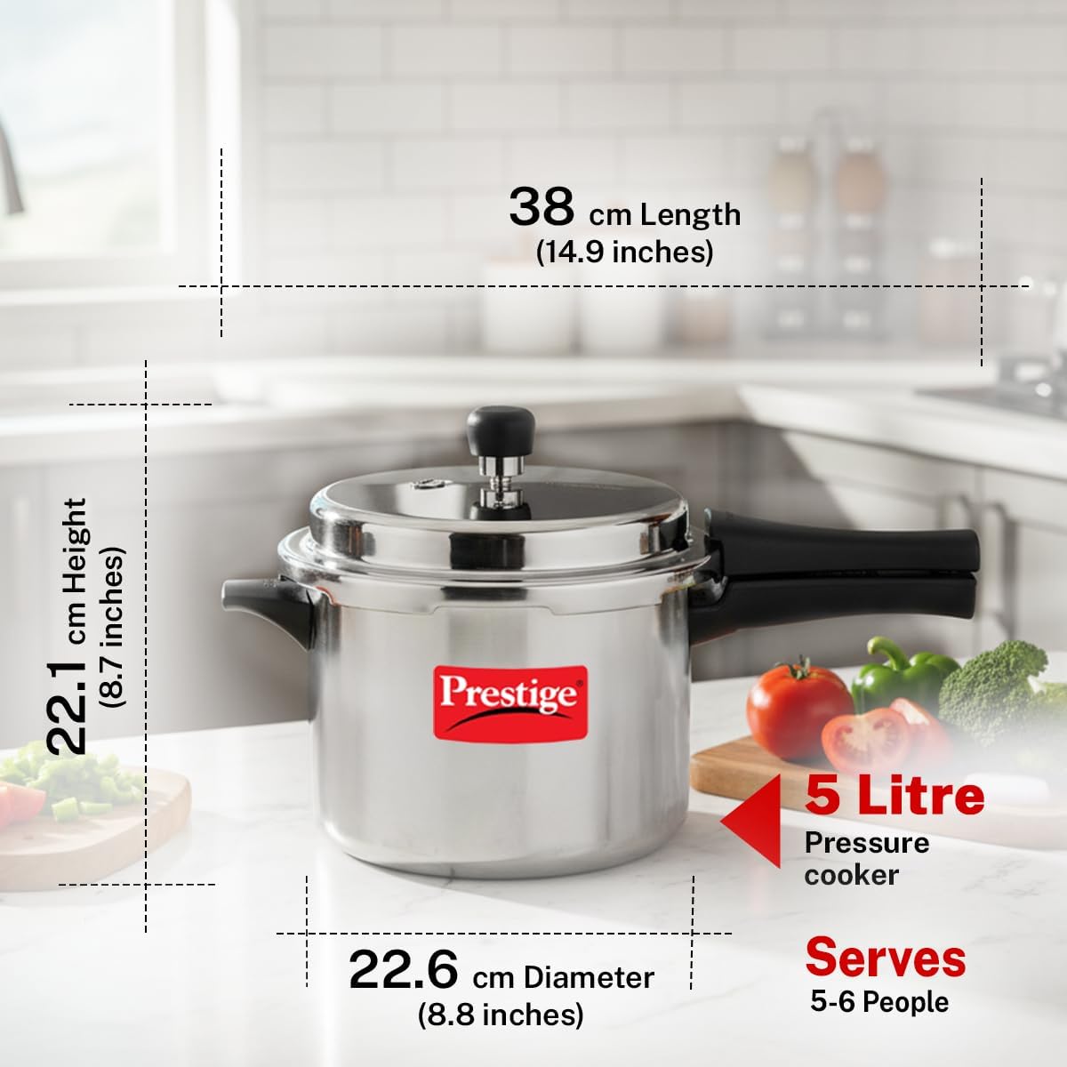 Prestige Popular Aluminum Pressure Cooker, 5 L, Silver