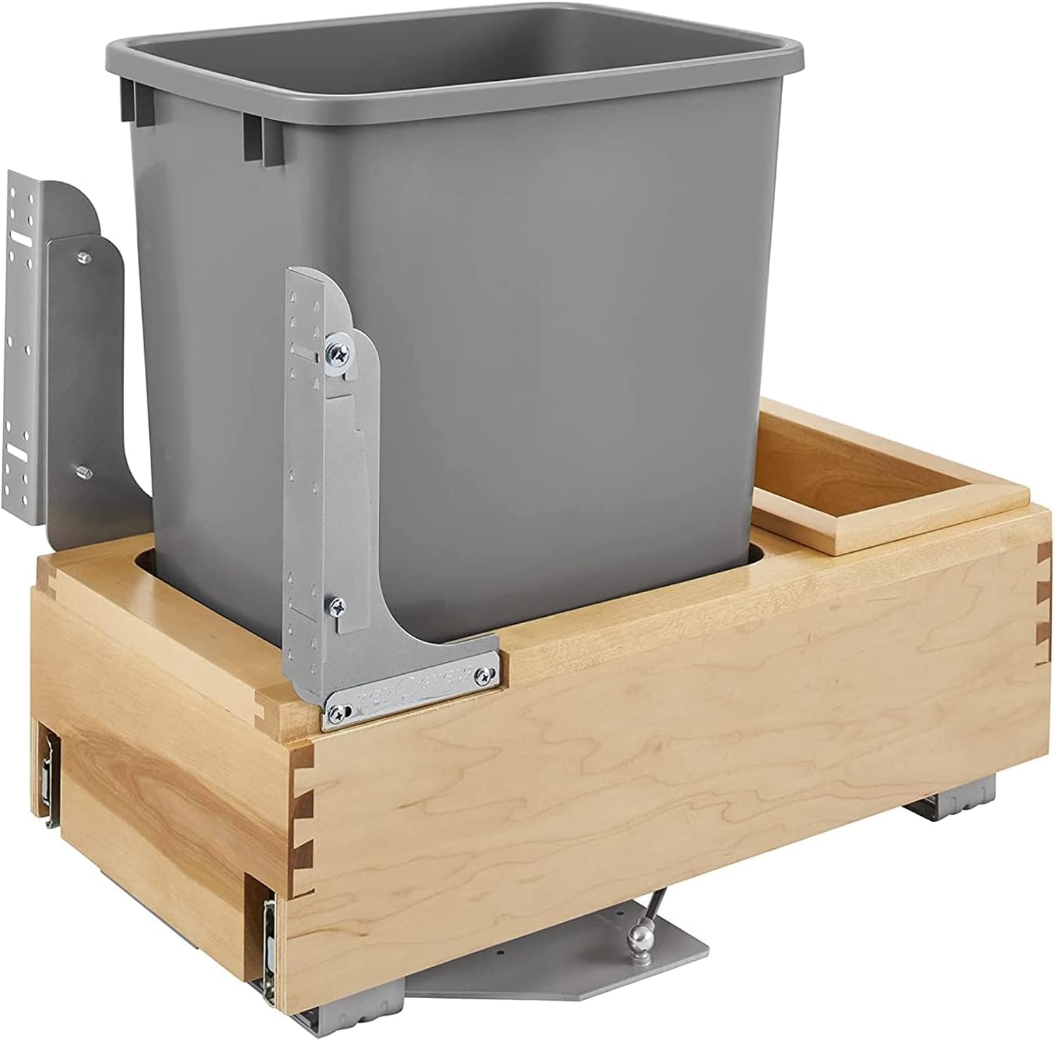 Rev-A-Shelf 35 Qt Bottom Mount Single Pullout Under Cabinet Kitchen Trash Cans for Base Cabinets, 150 Pound Rated Full-Extension Slides, Min Opening Width of 11.5", Silver, 4WCBM-15DM-1