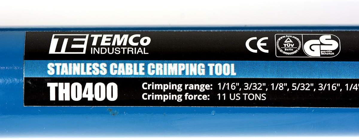 TEMCo Hydraulic Hand Crimping Tool for 1/16" to 1/4" Stainless Steel Cable Railing Fittings (Custom Cable Railing Crimper) – 11 US TONS Crimping