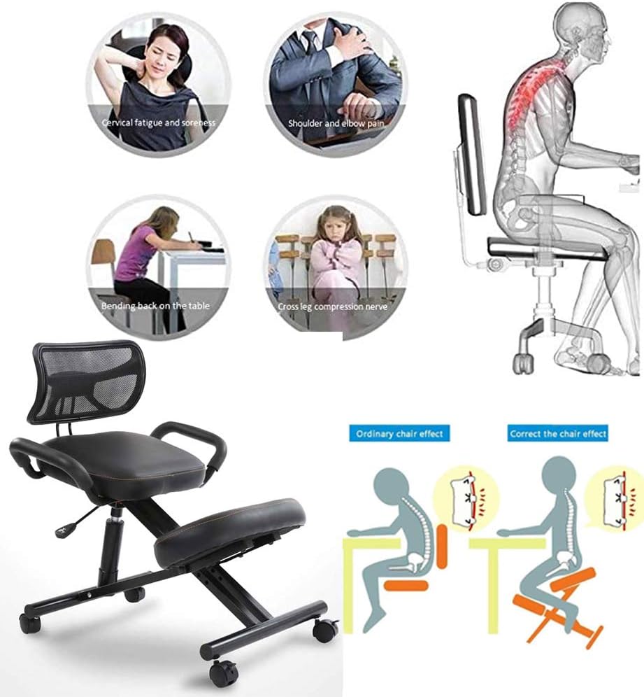 APOE Ergonomic Kneeling Chair with Back Support, Posture Correction Knee Chair for Home Office with Adjustable Height Cushion