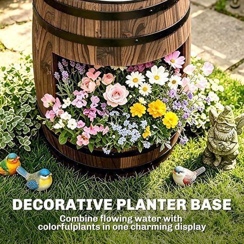 Outsunny 23" H Outdoor Water Fountain Wood and Plastic Rustic Apple Barrel | Pump, Garden Decor, Outside Backyard