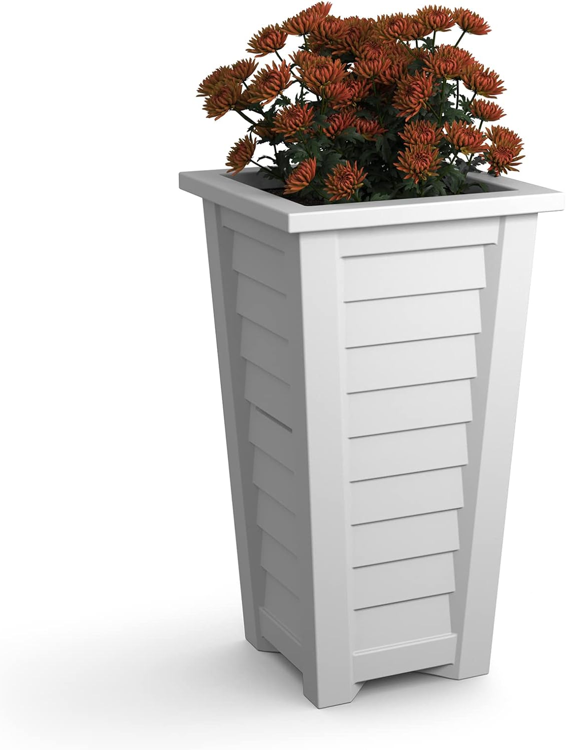 Mayne Lakeland 28in Self-Watering Tall Square Planter, White | Self-watering, All season, Fade resistant, Reversible planting shelf, 15-year warranty