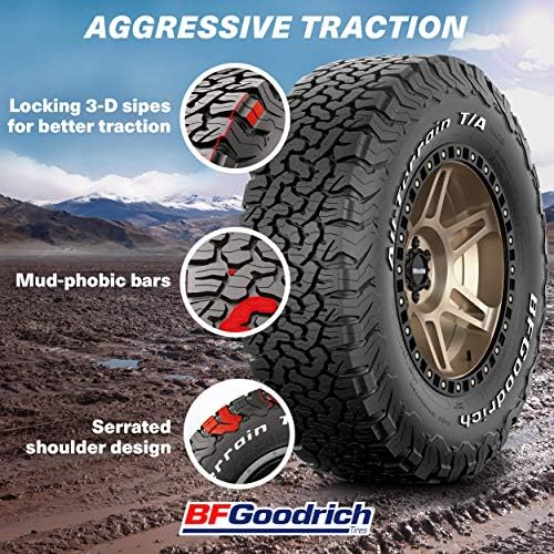BFGoodrich All Terrain T/A KO2 Radial Car Tire for Light Trucks, SUVs, and Crossovers, LT265/70R16/E 121/118S | Light Truck All Terrain All Weather Traction 121/118S Rated E (10 Ply) Radial Construction Outlined Raised White Letters Tire