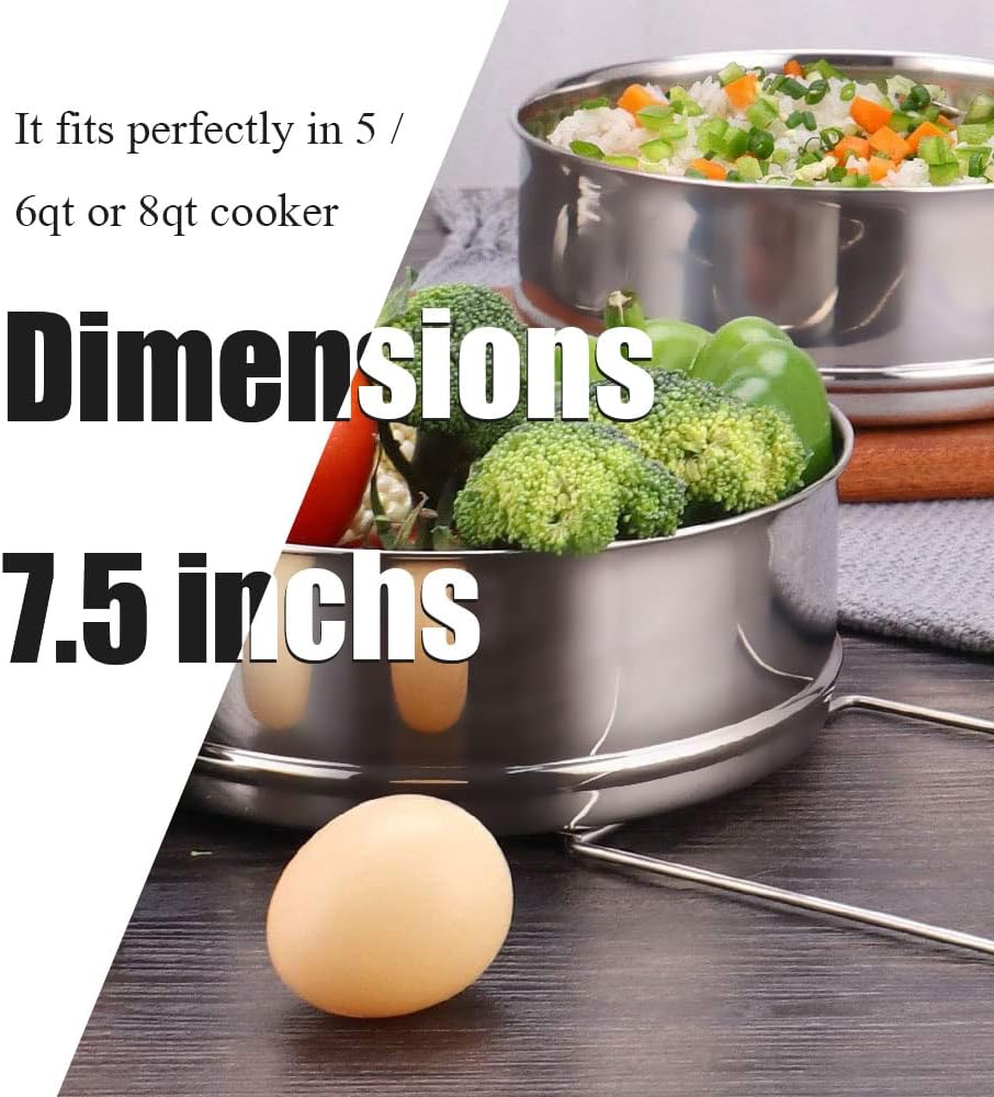 Stackable Steamer Insert Pans- Instant Pot Accessories 6 Qt-2 Silicone handle & Interchangeable Lids–Pressure Cooker Accessories- Pot in Pot for