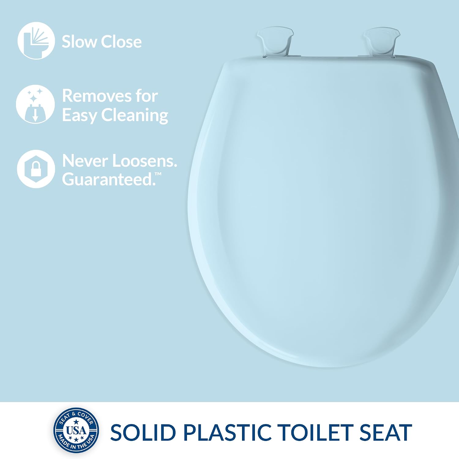 Bemis Classic Colors Slow Close Toilet Seat, Easy Clean Hinges and Durable Plastic Seat, Made in USA, Elongated, Black