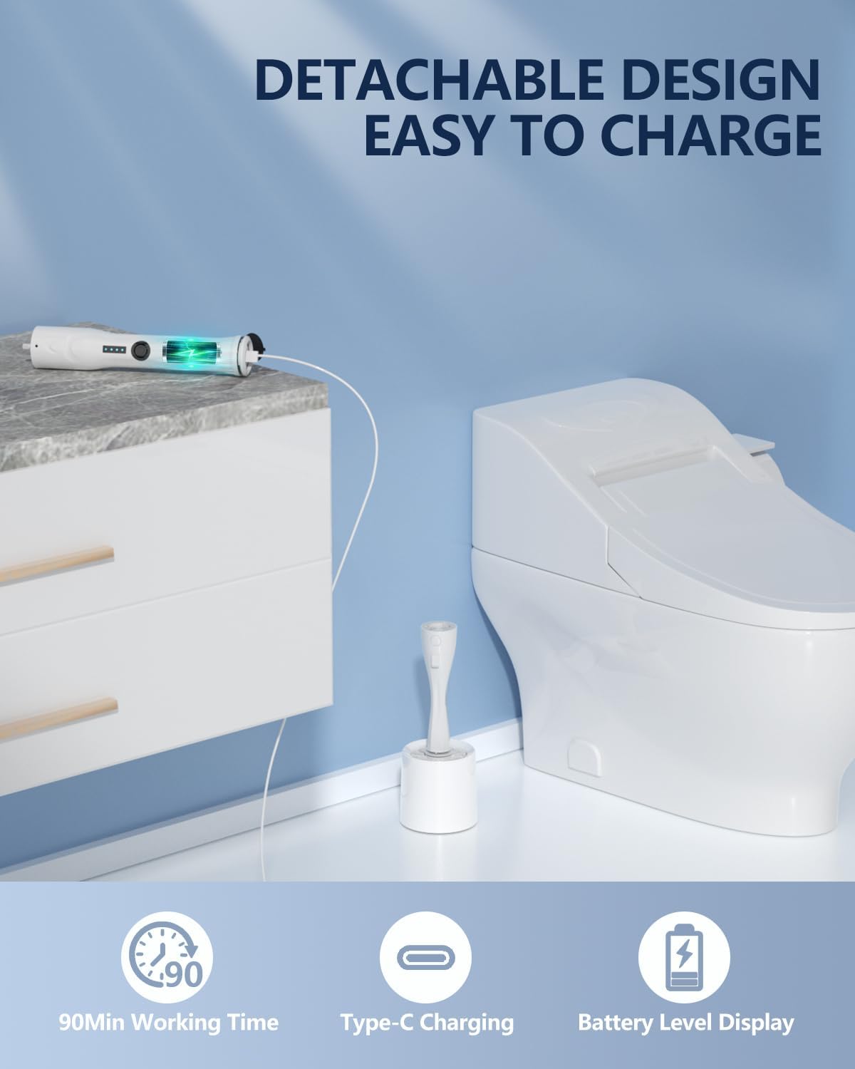 Electric Toilet Brush and Holder Set, Leebein 8 in 1 Electric Toilet Bowl Cleaning Kit with 8 Replaceable Brushes