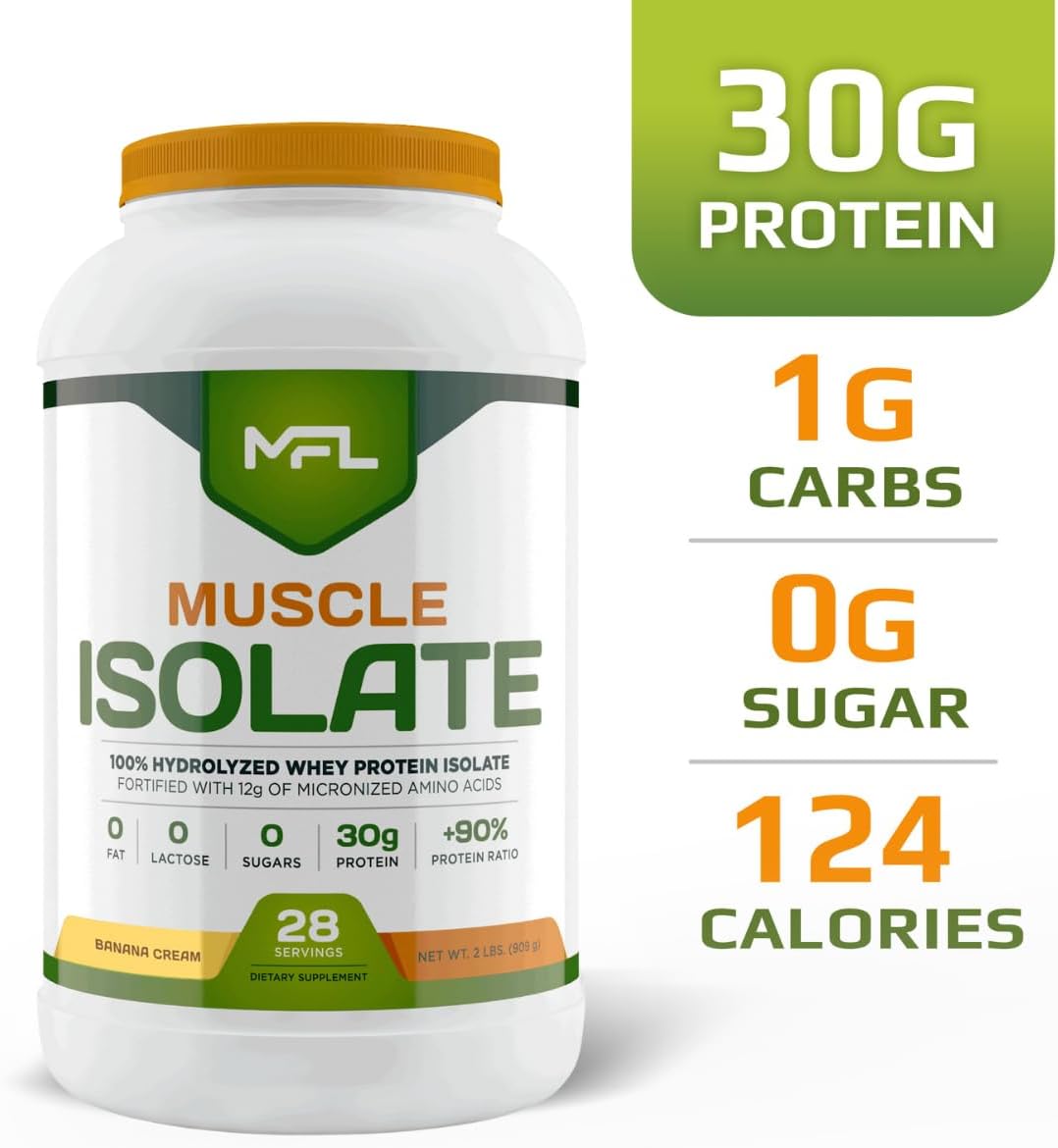 MFL 100% Isolate Protein l 30g of Protein l 12g Amino Acids l Keto Friendly l Low Carbs l 2 lbs. (Vanilla Bean)