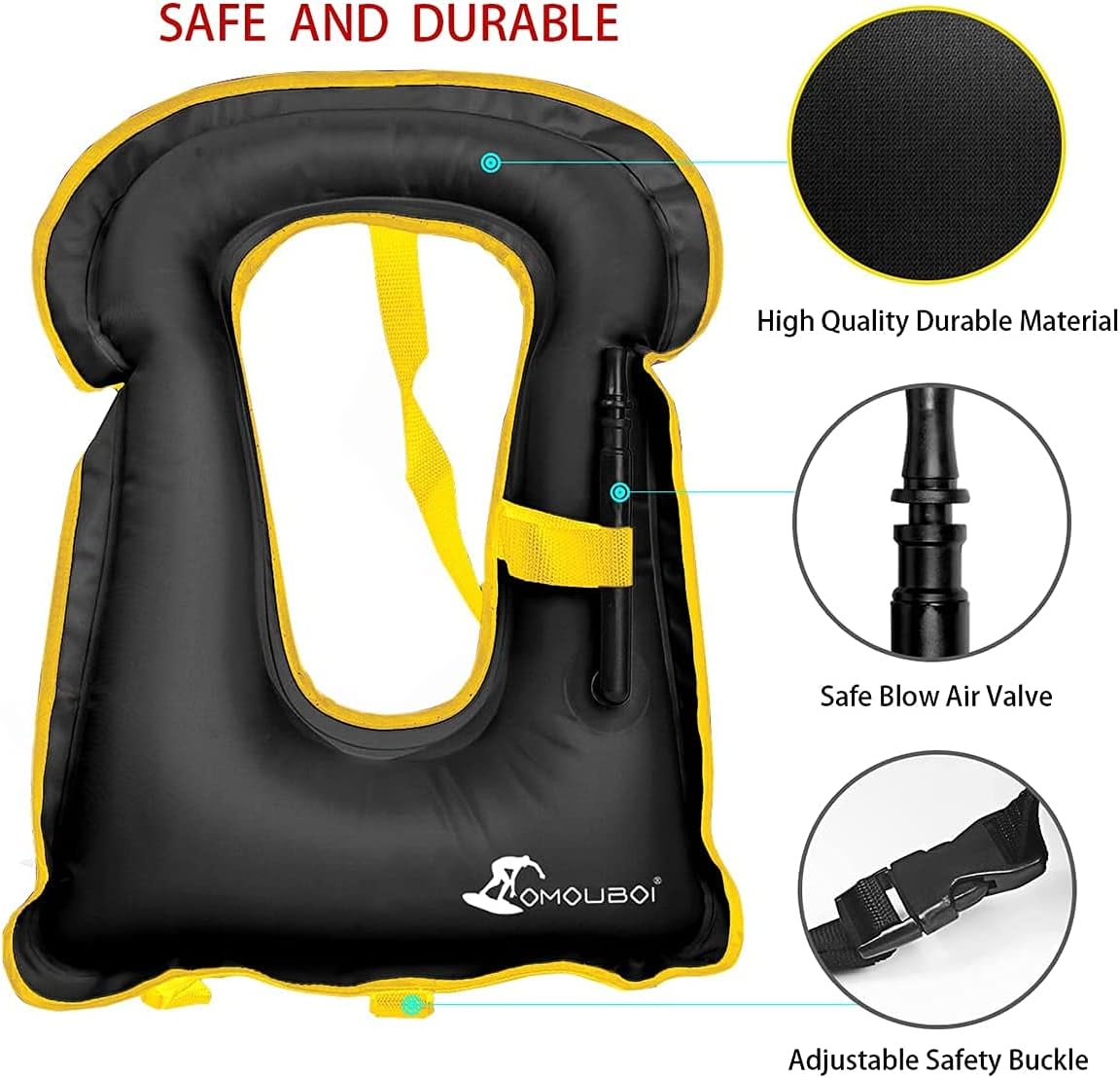 OMOUBOI Snorkel Vest for Adults Swim Vests Inflatable Snorkeling Jackets for Diving, Snorkeling, Swimming Safety (Suitable for 100-220 lbs)