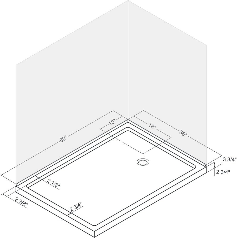 DreamLine SlimLine 34 in. D x 48 in. W x 2 3/4 in. H Right Drain Double Threshold Shower Base in White, DLT-1034482