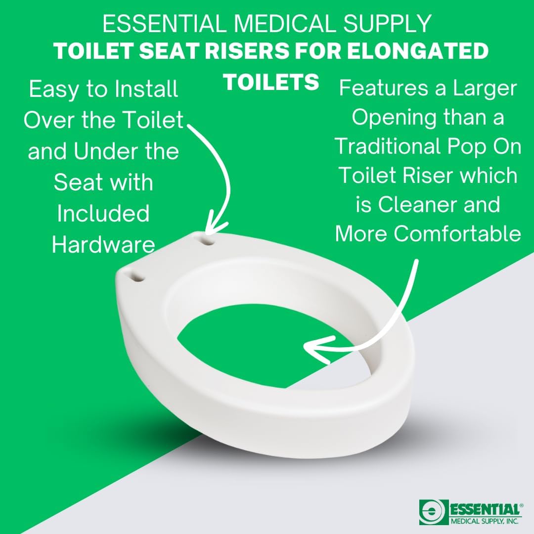 Essential Medical Supply Toilet Seat Riser for Elongated Bowl with 3.5" Rise - 19 x 14 x 3.5 Inch, Elevating and Raising Toilet Seat for Seniors