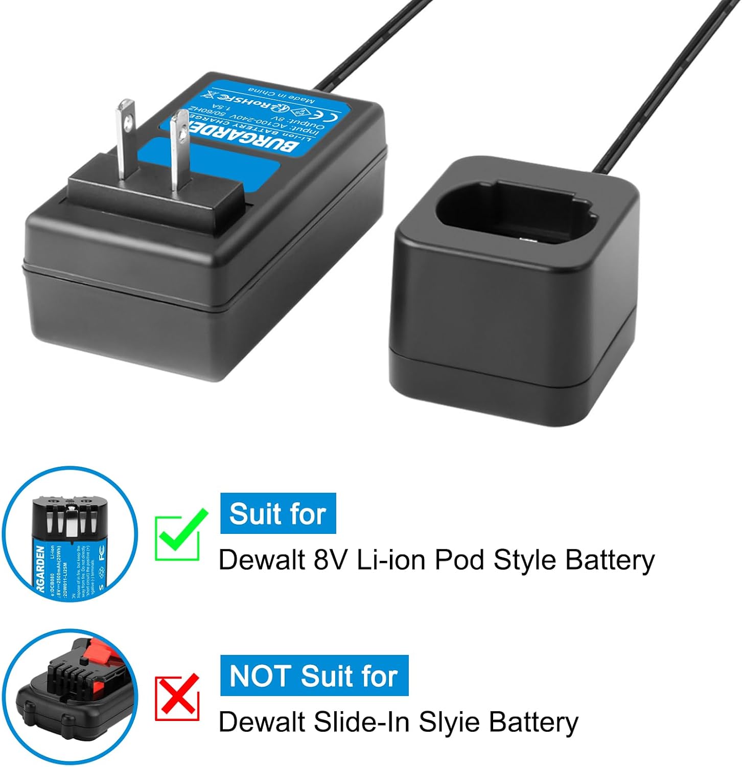 8V Charger Compatible with Dewalt DCB080 DCF680N1 | DW4390 DCF682 DCF680N2 DCF680G2 DCB095 Fit for Dewalt 8v Pod Style Li-Ion Battery