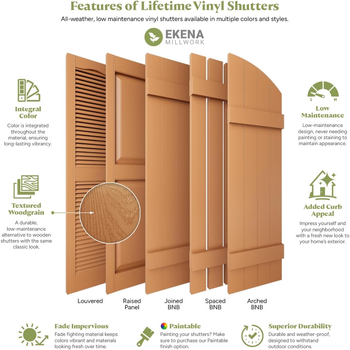 14 1/2"W x 60"H EverColor Open Louver Exterior Vinyl Shutters, w/Installation Shutter-Lok's & Matching Screws (Per Pair), Black
