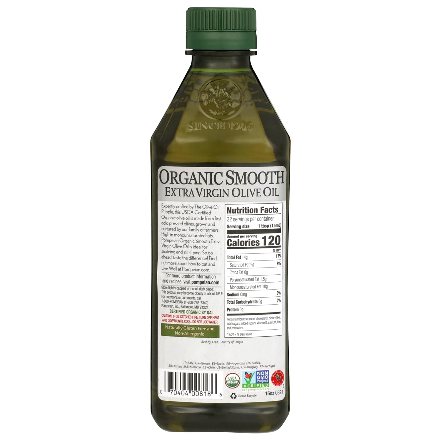 Pompeian Robust Organic Extra Virgin Olive Oil - 16 fl oz | First Cold Pressed Olive Oil for Cooking - Full-Bodied Taste for Dressings and Marinades