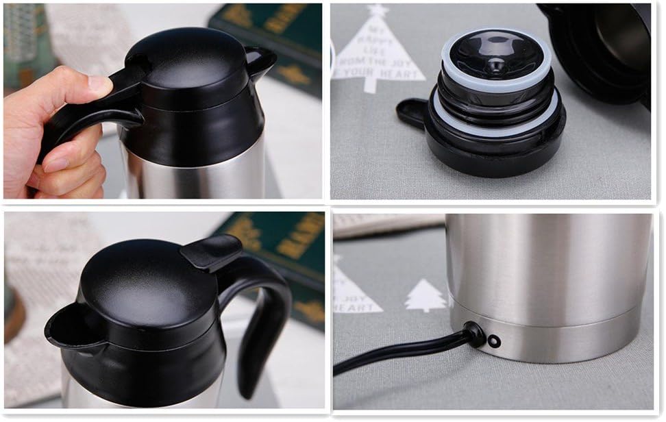 12V 750ml Stainless Steel Car Electric Heating Mug Drinking Cup Travel Kettle Water Boiler for Water Tea Coffee Milk