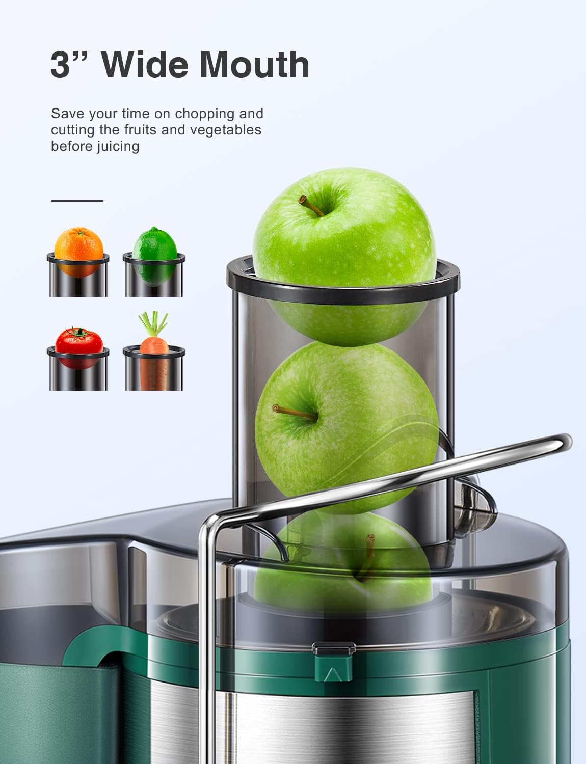QCen Juicer Machine 500W Centrifugal Juicer with Extra Wide Feed Chute