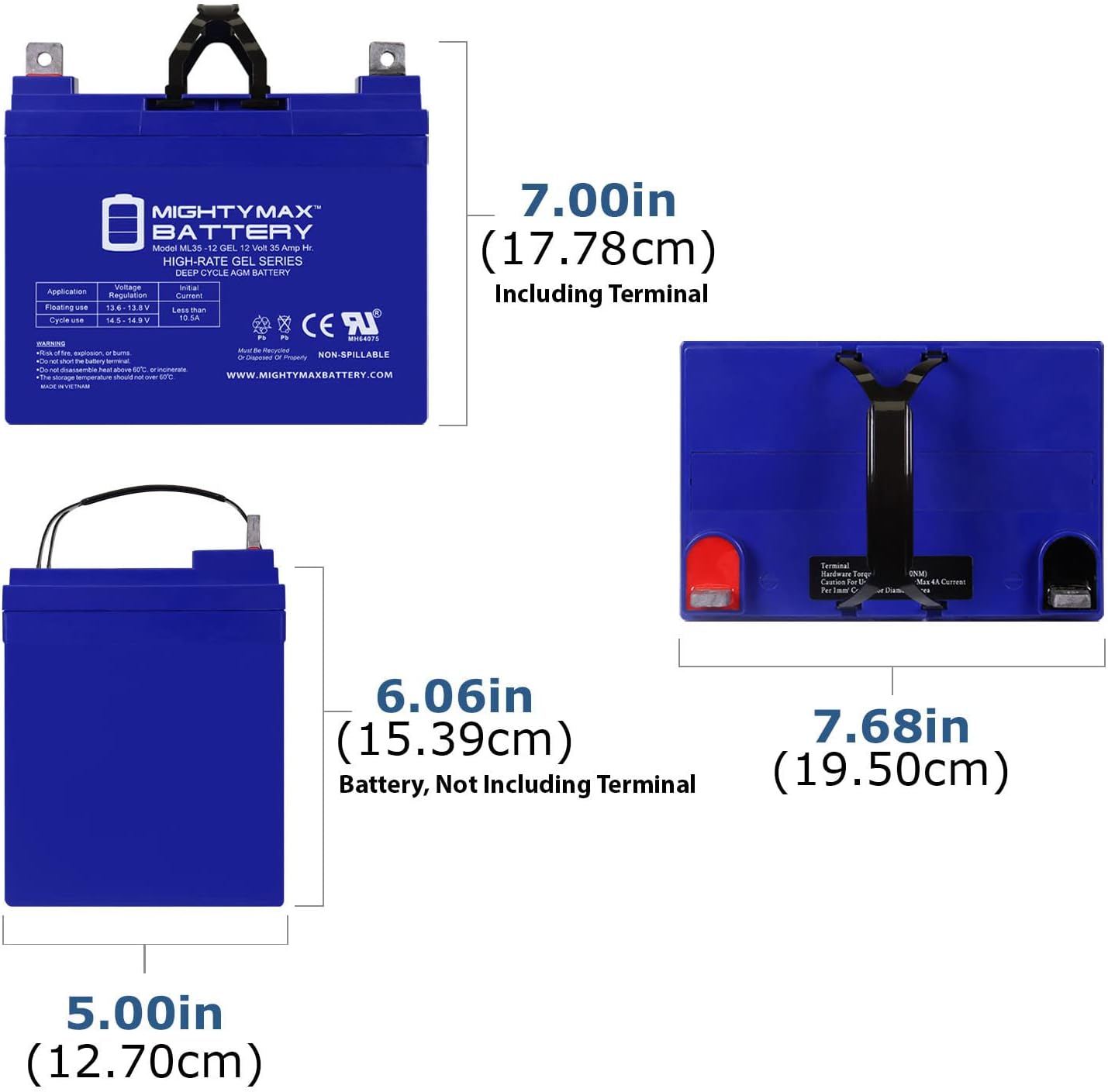 Mighty Max Battery ML55-12 GEL -12 Volt 55 AH, GEL Type, Internal Thread (INT) Terminal, Rechargeable SLA AGM Battery