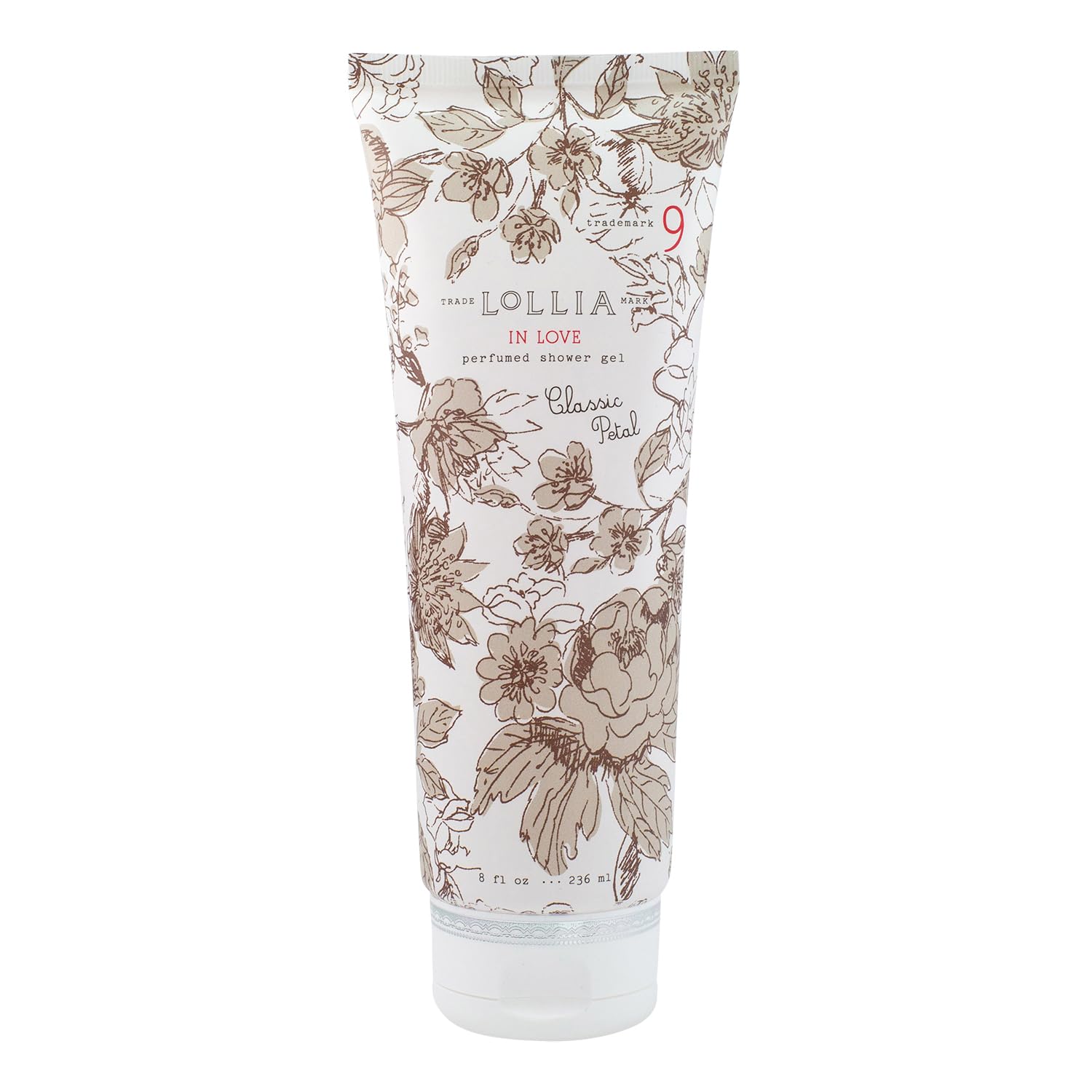 LOLLIA Wish Shower Gel, 8 fl oz, Vanilla Bean, Rice Flower, Jasmine Leaves, & Sugar Cane, Luxury Shea Moisture Hydrating Women's Body Wash, Delicate & Relaxing Scented Bath Soap for Self Care