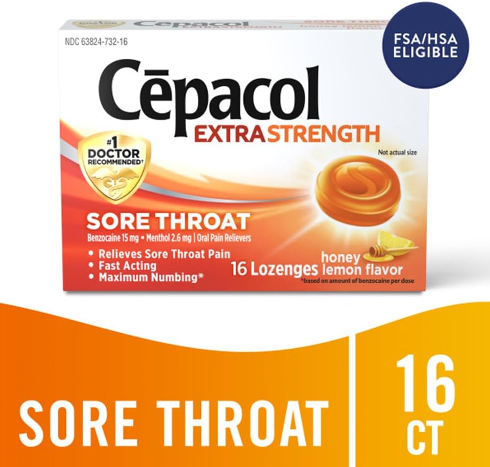 Cepacol Extra Strength Sore Throat & Cough Relief Lozenges, 16 Count, Mixed Berry Flavor, Maximum Numbing, Fast Acting Relieves Sore Throat Pain, and Quiets Cough (Pack of 4)