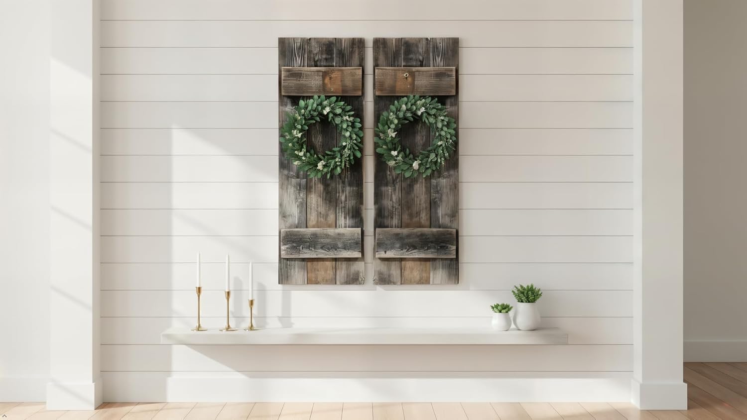Rustic Revival | Rustic Shutters Made from 100% Reclaimed Weathered Wood – Set of 2 – Farmhouse Barnwood Style Wall Decor – Real Wood Handmade