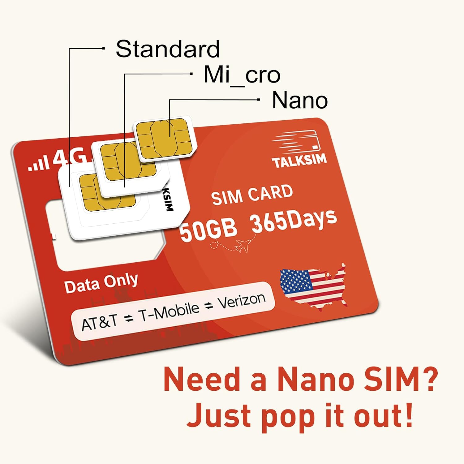 Data SIM Card 24GB 365Days Works with Verizon, AT&T and T-Mobile | 4G LTE USA Data Only, Compatible with Unlocked Security Camera/Router/Mobile WiFi Hotspot/Tablet/Trail Devices