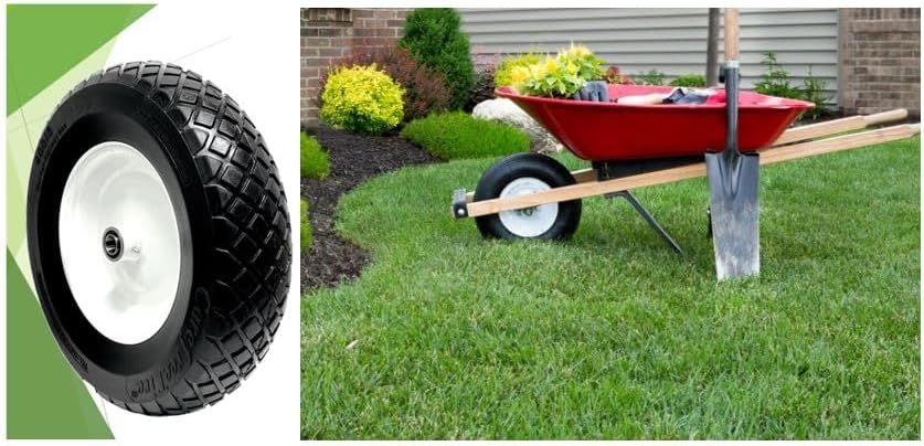 Flat Free 4.80/4.00-8 Diamond Tread, Wheelbarrow Wheel (6" Center Hub, 1" Bore)