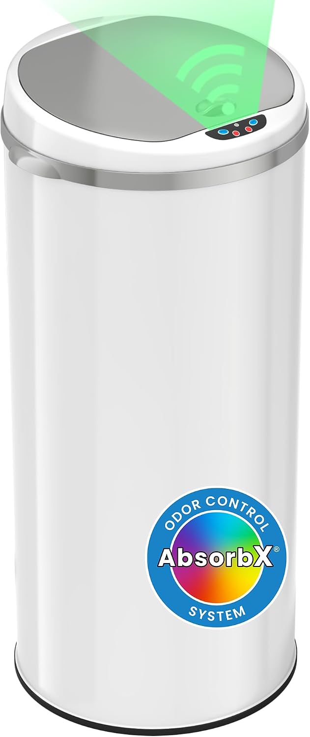 iTouchless 13 Gallon Touchless Sensor Kitchen Trash Can with Odor Control System, Brushed Stainless Steel, Round Garbage Bin for Home or Office - IT13RCB