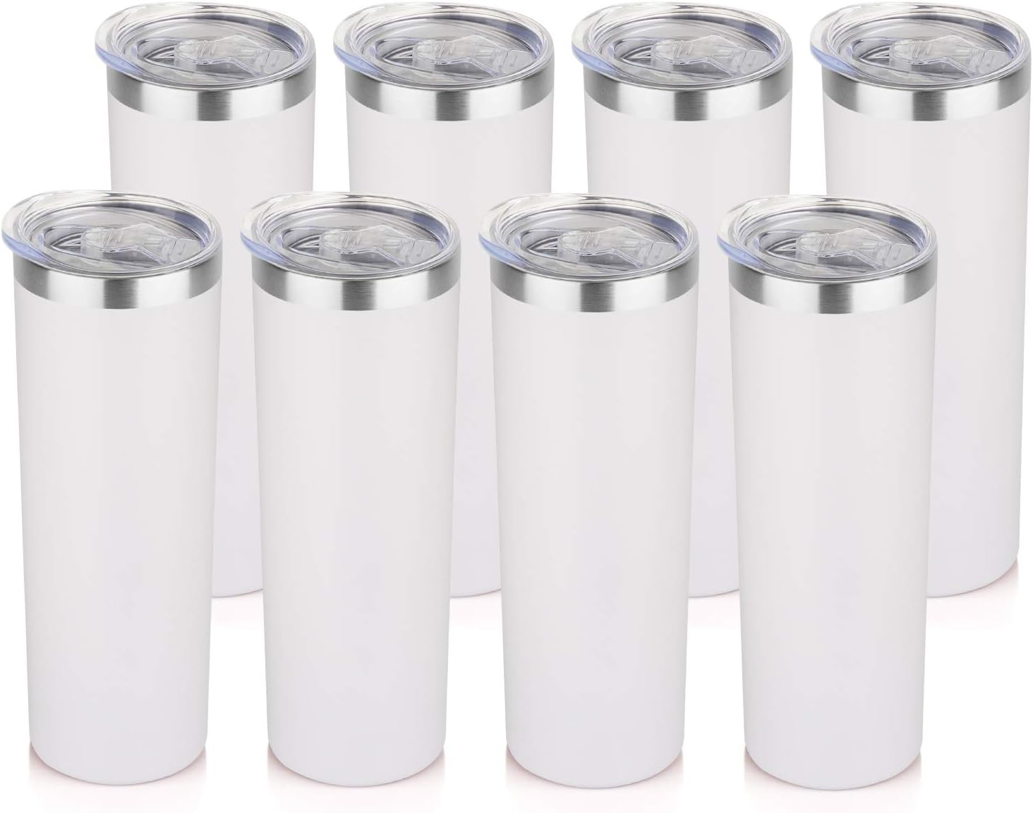 HASLE OUTFITTERS 20 oz Skinny Tumblers Bulk Set, Stainless Steel Insulated Slim Tumblers with Lids, Reusable Double Wall Travel Coffee Mugs