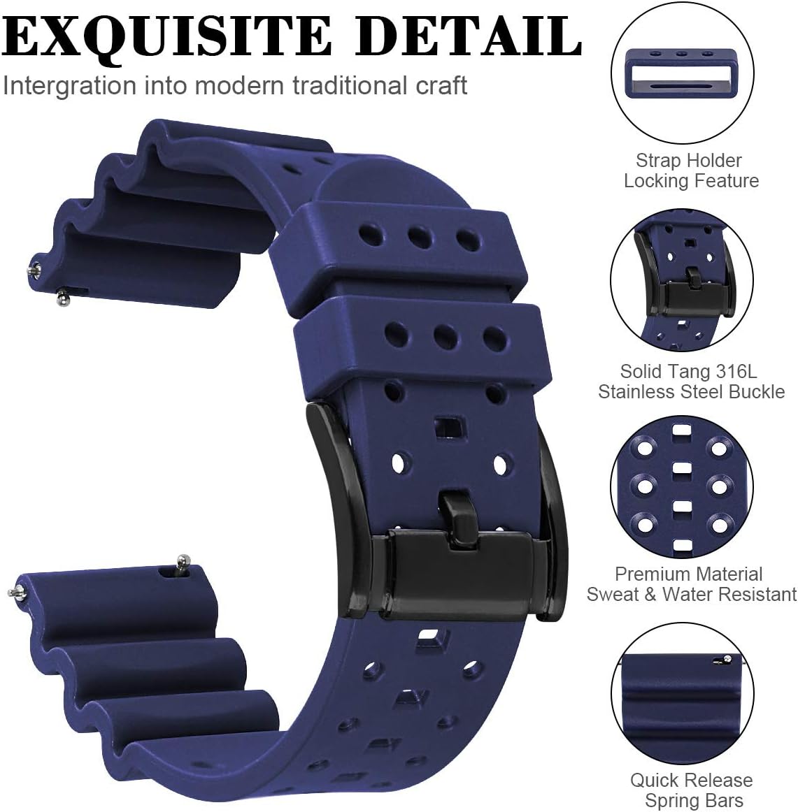 HUAFIY Silicone Watch Band 20mm22mm24mm FKM Rubber Watch Band for Men Women
