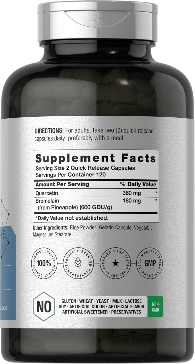 Horbäach Quercetin with Bromelain Supplement | 240 Capsules | Non-GMO and Gluten Free