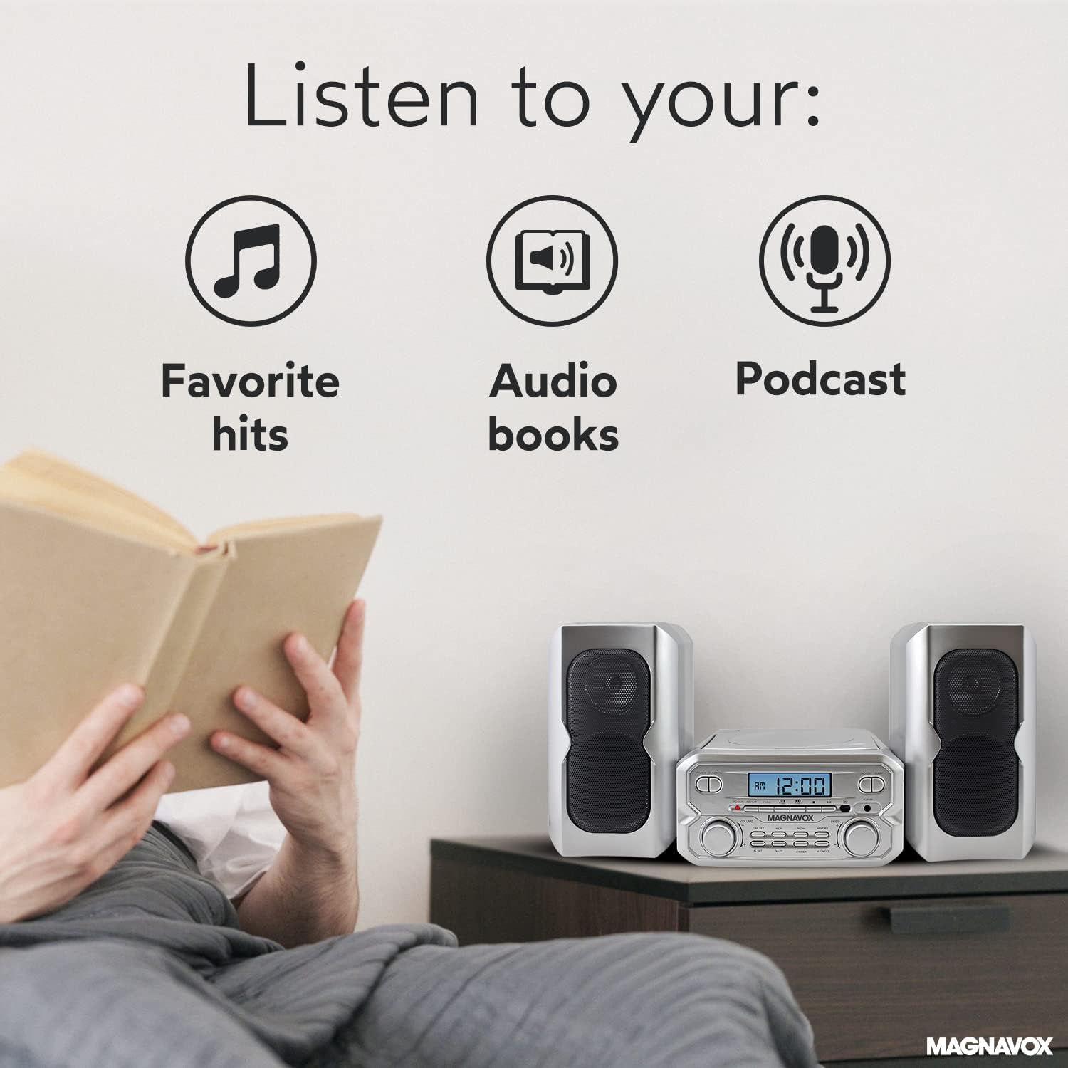 Magnavox 3-Piece Compact CD Shelf System with Digital FM Stereo Radio, Bluetooth Wireless Technology