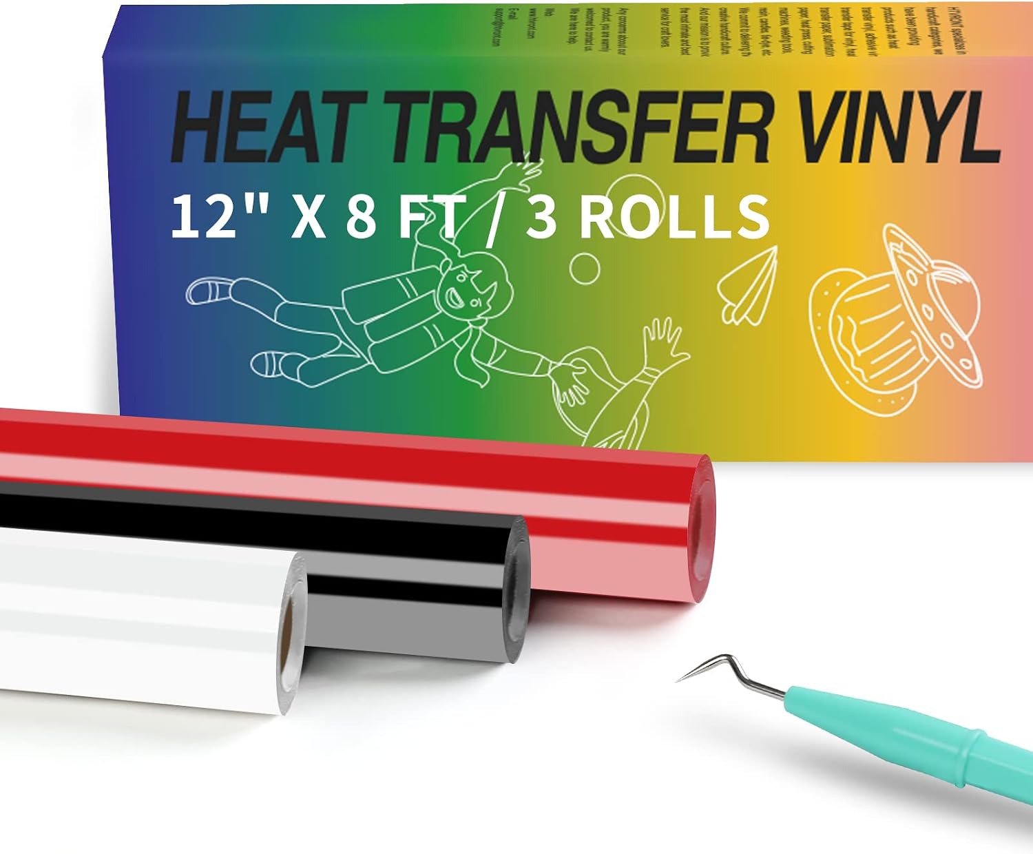 HTVRONT HTV Roll Heat Transfer Vinyl - 12" x 8ft Black HTV Vinyl for Shirts