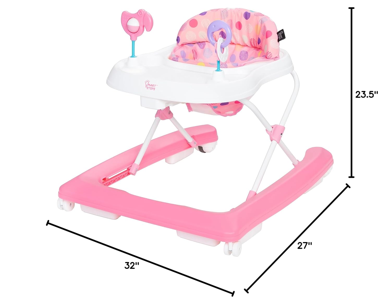 Smart Steps Trend Activity Walker with Removeable Toy Bar, Multi-Directional Front Wheels, Tray, Adjustable Height and Flat Fold Frame for Storage, Ages 6 Months +, Emily Pink