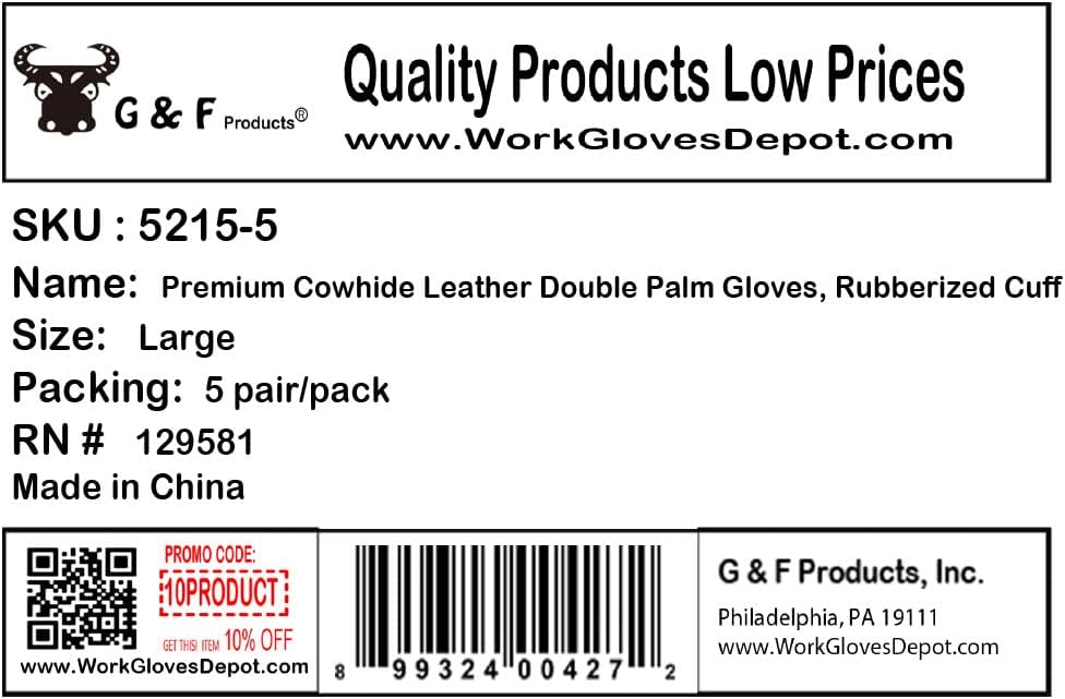 5 Pair Pack Leather Palm Work Gloves Cowhide Leather Suede Finish A Grade Premium