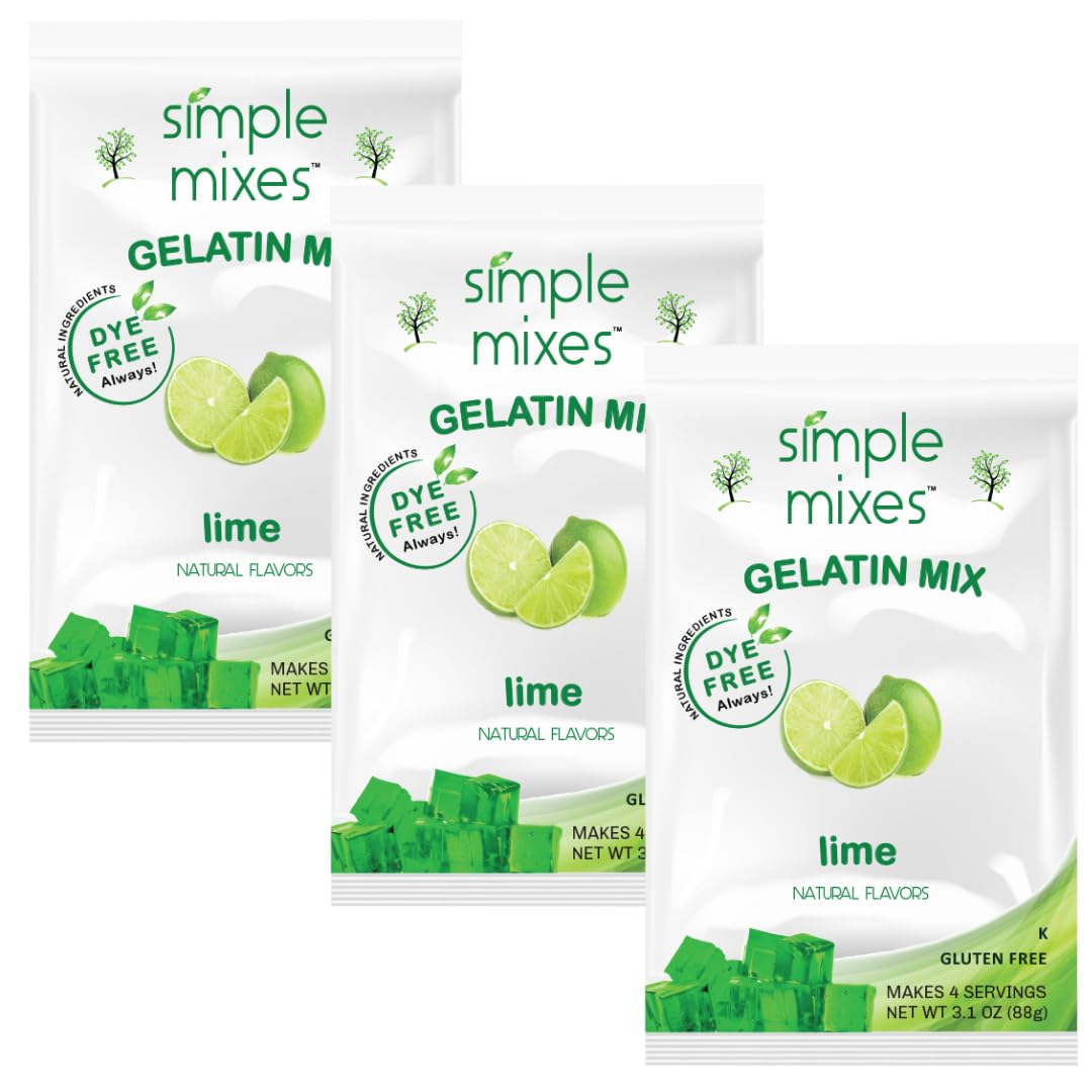 Simple Mixes Natural Gelatin Dessert, Lime, Kosher, 6 Pack of 3.1 oz each