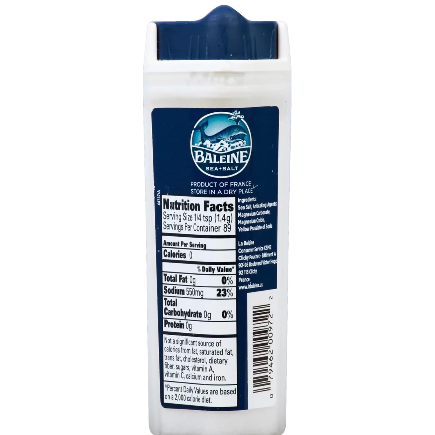 La Baleine Fine Sea Salt, Mediterranean Sea Salt, Shaker Bottle, Product of France, 4.4 Oz