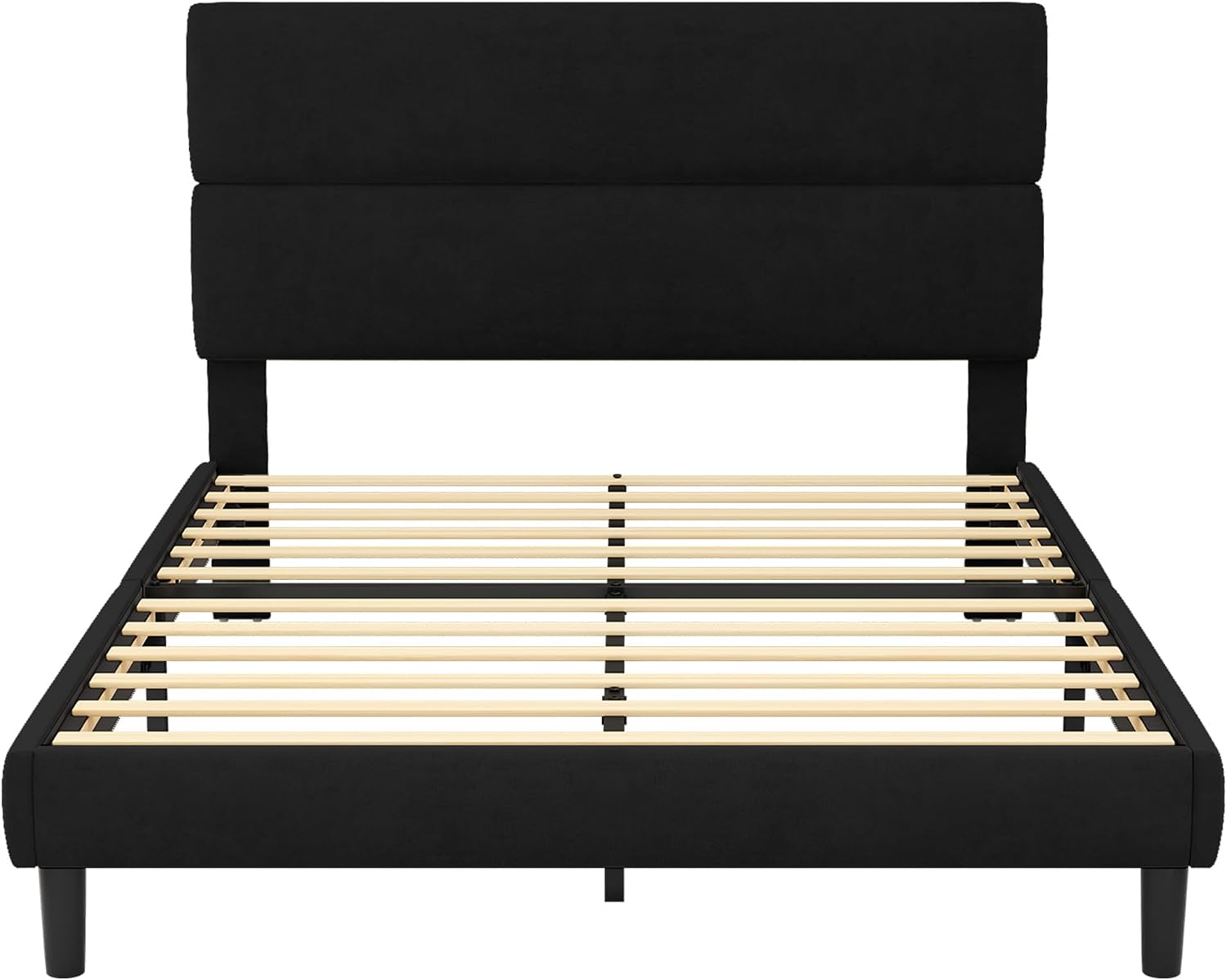 GRUSIGN Queen Size Platform Bed Frame with Velvet Headboard, Adjustable Height Wooden Slats Support, Upholstered Mattress Foundation, Fits Mattress or Mattress with Box Spring, Easy Assembly, Beige