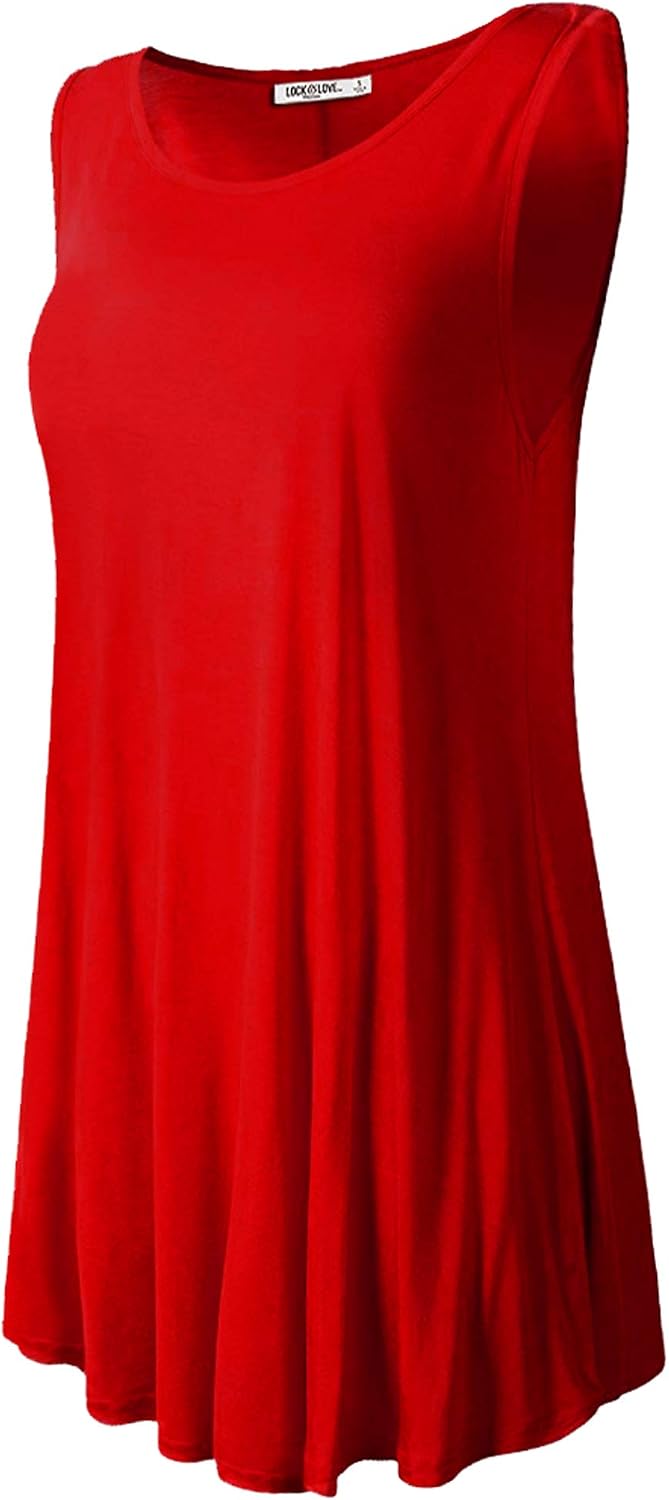 Lock and Love Women Solid Short Sleeve/Sleeveless Tunic for Leggings Swing Tunic Flare Tank Tops S-5XL Plus Size Made in USA