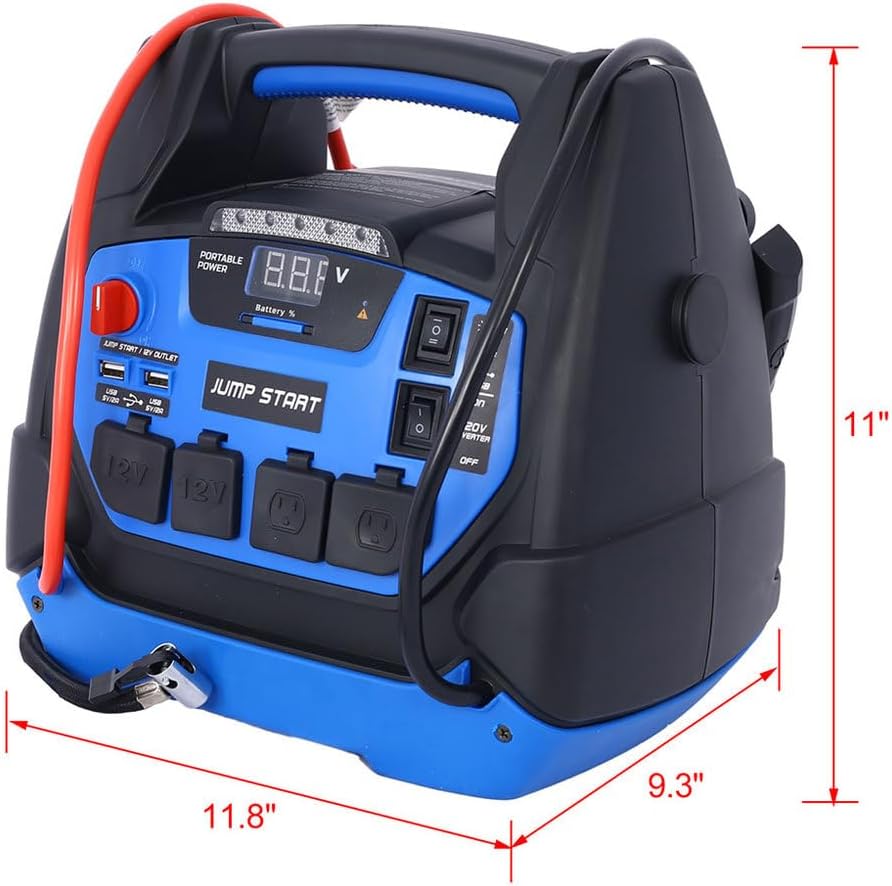 1800 Peak Amp Jump Starter with Air Compressor, 6-in-1 Portable Power Station, 12V AGM Battery Booster for Up to 8.0L Gas & 6.0L Diesel Engines