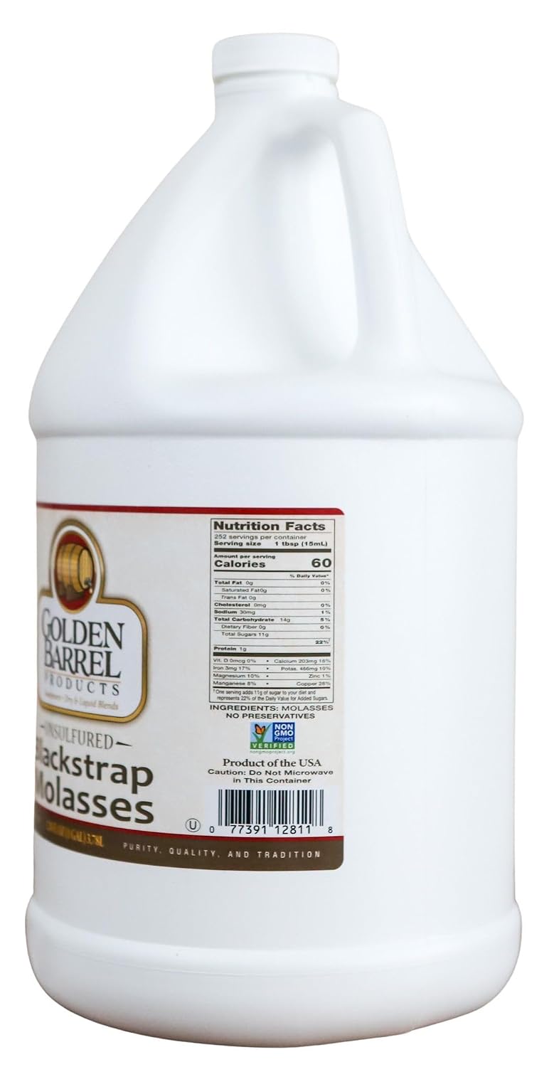 Golden Barrel Unsulfured Blackstrap Molasses, Bulk 128 oz Jug, Rich Robust Molasses for Baking, Cooking & Marinades