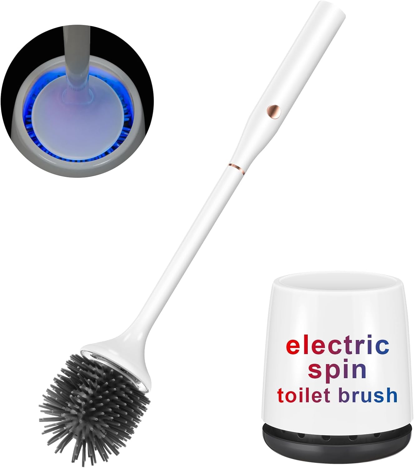 Electric Toilet Brush, Silicone Toilet Brush, Toilet Bowl Brush and Holder Set with Ventilated Holder, Toilet Brush, Floor Standing