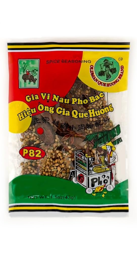 OldMan Que Huong Pho Spice Seasoning Mix – GIa Vi Nau Pho Bac – 1.5 oz (43g) Vietnamese Soup Broth Spice Kit – Includes Spice Pouch for Pho